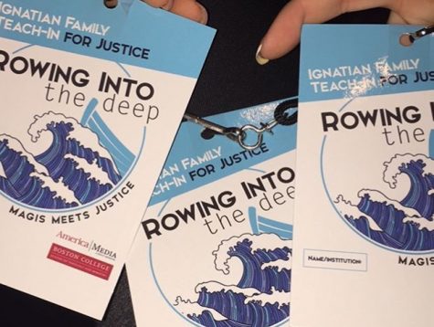 Name tags with the theme for IFTJ this year, Rowing in the Deep.