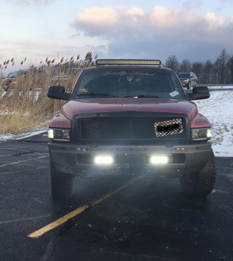 With the words “Locally Hated” clearly visible across the top of the windshield, junior Robby Shepherd’s truck can often be found taking up two spaces in the student parking lot. Doesn’t he just need one? 