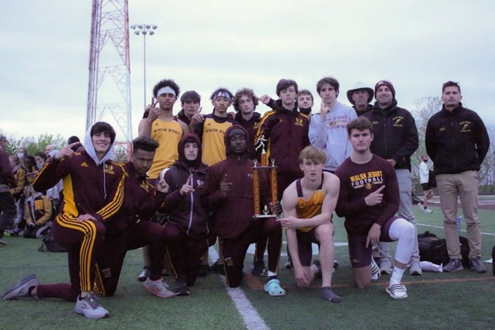 The men’s track and field team placed 1st at the Crown Conference Meet on May 6. The conference includes Northeast Ohio Catholic high schools.