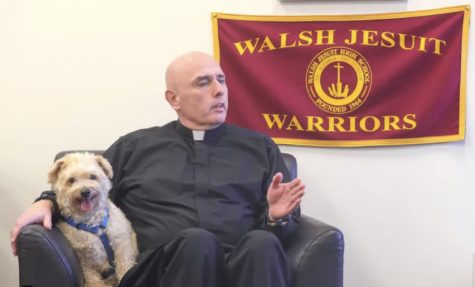 Fr. Fronk and Shipmate settle in for a conversation about his future at helm of Walsh Jesuit.  
