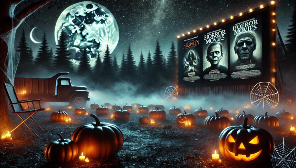 Halloween is a great time to cozy up with a good movie and some friends! (Photo generated with AI) 